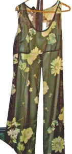 Dress Vintage Hugo Buscati Maxi 2Pc Brown/Green Floral Sleeveless Size 14 - Picture 1 of 5