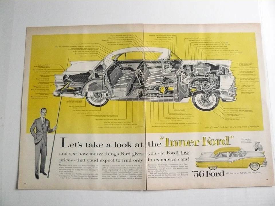 Ford Fordor Victoria 1956 vista recortada anuncio impreso vintage de 2 páginas Foto 1 de 1