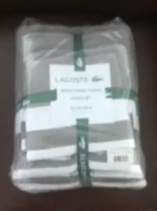 6 PIECE LACOSTE 100% SUPIMA SPORT GRAY with WHITE TOWEL SET - Picture 1 of 6