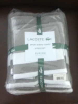 6 PIECE LACOSTE 100% SUPIMA SPORT GRAY with WHITE TOWEL SET - Image 1 of 4