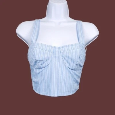 Camiseta sin mangas recortada Hollister para mujer azul blanco a rayas talla XS NUEVA CON ETIQUETAS Foto 1 de 4