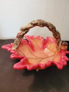 Lovely Ceramic Harvest Leaf Design Candy Dish with Handle - Orange - Picture 1 of 5