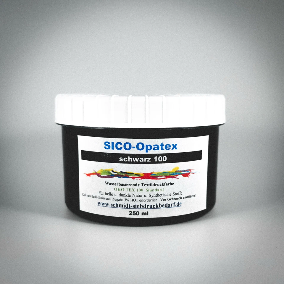 250ml SICO OPATEX 100 schwarz | Siebdruckfarbe für helle & dunkle Textilien deck