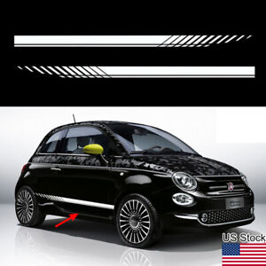 2pcs White Sport Racing Stripe Car Side Graphic Stickers For Fiat 500 124 Spider