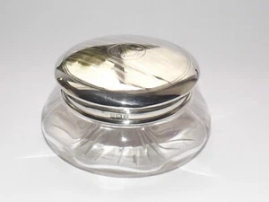 ANTIKE GUTE GRÖSSE MASSIV SILBER STERLING DECKEL GLASGEFÄSS, GLASFLASCHE B'HAM 1924 - Bild 1 von 10
