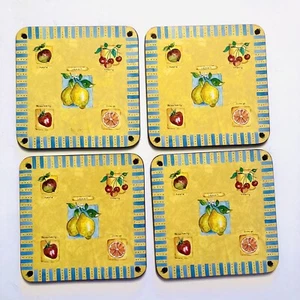 New Vintage Farmhouse Coasters Lemon & Fruit Design 4"sq Boxed Set of 6 - Picture 1 of 4