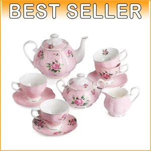 Exquisite Floral China Tea Set - 13-Piece Gift Set for Elegant Tea Times - Picture 1 of 8
