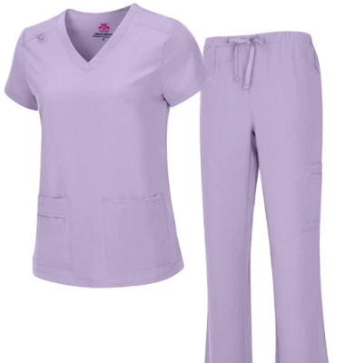 Uniformes naturales de enfermería médica para mujer Genial elástico cuello en V Top y pantalón cargo  Foto 1 de 4