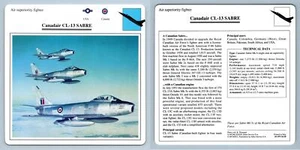 Canadair CL-13 Sabre - Air Superiority Fighter - Warplanes Collectors Club Card - Picture 1 of 1