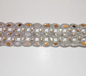 taglio lavoro ARGENTO perla indiano matrimonio danza costume cristallo specchio applique - Foto 1 di 1