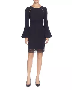 Catherine Malandrino open stitch 3/4 Bell Sleeves Black Sz 10 Dress New $148 - Picture 1 of 2