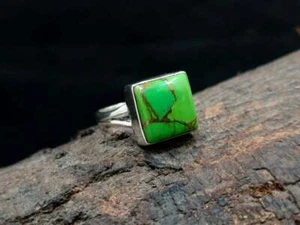 Green Turquoise Ring 925 Solid Sterling Silver Ring Gemstone Ring All Size - Picture 1 of 2