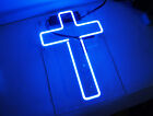 12"x8" La Croix de Jésus sauve panneau néon bleu lumière maison pièce mur artisanat verre