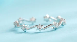 Anelli Regolabili Zircone Argento Sterling 925 Zircone Stella Lucida Gioielli Regalo Anello Aperto - Foto 1 di 13