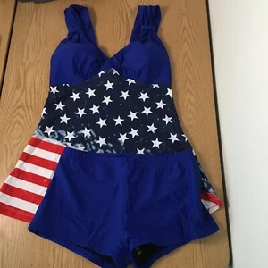 New Women’s Patriotic American Flag 2PC Tankini Swimsuit Size Small 4th Of July - Picture 1 of 9