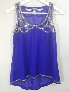 Charlotte Russe Blue Silver Sequen Top Size S - Picture 1 of 5