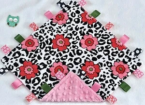 Doppio Minky! Coperta di sicurezza taggie etichetta visone rosa fiori punto ghepardo e fiori - Foto 1 di 1