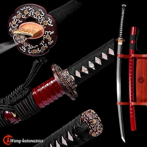 Espada afilada samurái japonés con flor roja sangre arcilla templada T10 de acero rojo sangre nueva - Imagen 1 de 12