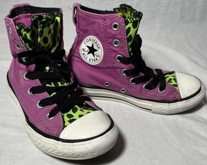 CONVERSE All Star Chuck Taylor, Girls Size 12 Hi Top, Pink / Green Leopard Shoes - Picture 1 of 11