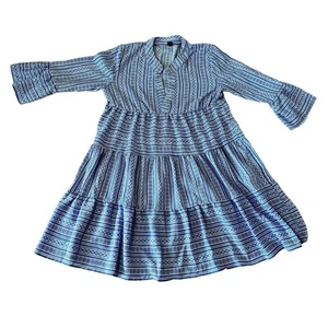 Esmara Blue & White Long Sleeve Tiered Dress Size Medium Cottagecore Boho Chic - Picture 1 of 15