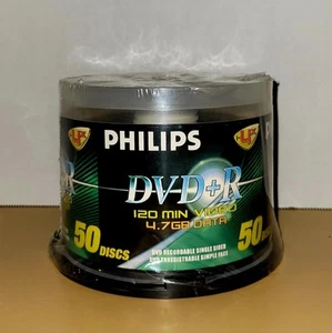 Philips DVD-R 4.7 GB 120 Min 1-4X Speed 50 Pack Discs Music Media Photos Games - Picture 1 of 3