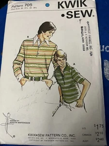 VTG Sewing Pattern KWIK-SEW #705 MEN'S KNIT SHIRT-LONG/SHORT SLEEVE-UNCUT - Picture 1 of 2