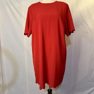 H&M Red Dress Size XL Scalloped Sleeves & Hem - Image 1 of 4
