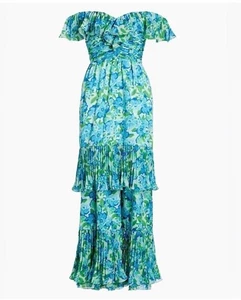 Amur Dress Womens Size 6 Pia Garden Blues Floral Pleated Tiered Midi Cottage - Picture 1 of 15