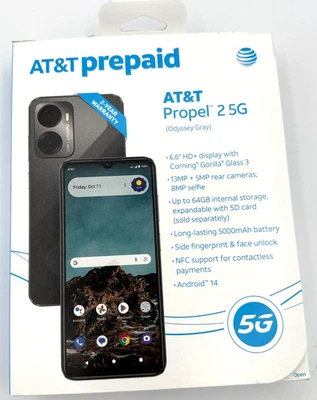 AT&T Prepaid Propel 2 5G Odyssey Gray 64GB Gorilla Glass 3 Android 14 - NEW - Image 1 of 4