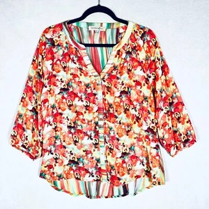 Blusa Figueroa & Flower Top Mujer S Naranja Floral Abotonada - Imagen 1 de 12