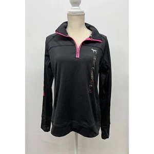 Victoria’s Secret PINK Black 1/4 Zip Athletic Long Sleeve Pullover Top Large NWT - Picture 1 of 9