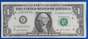 $1 One Dollar Bill Fancy Serial Number - Oct. 28th 1989 - Birthday Note - Picture 1 of 2