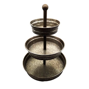 3 Tier Galvanized Steel Dessert Tray Handle Rustic Vintage Farmhouse Style - Picture 1 of 5