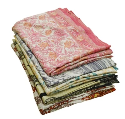 Vintage Lot Of 5 Sarees Recycled Used Felting Quilting Pure Silk Sari defects - Image 1 of 4