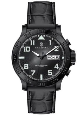 CAVADINI Fliegeruhr Tag-Datum Herrenuhr schwarz Edelstahl arabisch CV-3962 - Bild 1 von 2