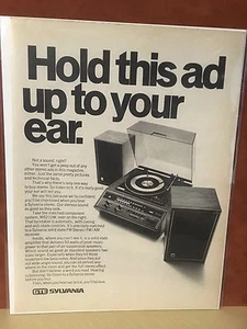 Vintage 1970 "Hold This Ad Up To Your Ear" GTE Sylvania Stereo Ad - Picture 1 of 1