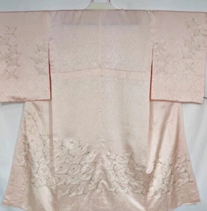 Japanese Kimono Silk Juban Vintage Pale pink Shibori Gold Crane Nagajuban Rear - Picture 1 of 4