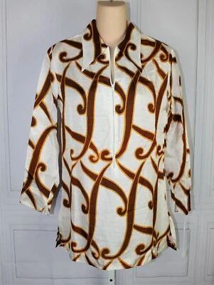 Womens VTG New NOS  60s - 70s Rhoda Lee Tunic L/S Mod Blouse top shirt S M  32  - Image 1 of 4