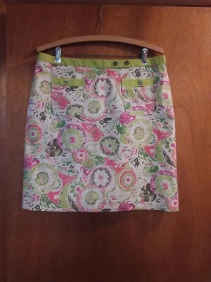 Sigrid Olsen Size 8 Floral Pencil Skirt Pink Beige Green Trim Stretch Women’s - Image 1 of 4