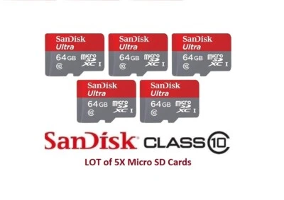 Lot of 5 SanDisk 64GB Ultra Micro SD Flash SDXC Memory Card - Image 1 of 4