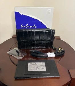 Lee Sands Black Eel Skin Purse with Shoulder Strap, Key Chain & Checkbook Cover - Picture 1 of 15