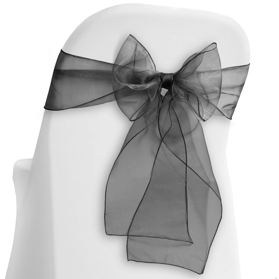 100 Organza Wedding Chair Cover Bow Sashes - Ribbon Tie Back Sash - Many Colors - Image 1 of 1