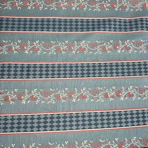 Vintage Tapestry Fabric 12 Yards Floral Stripe Brocade Upholstery Blue Pink 56"  - Picture 1 of 6