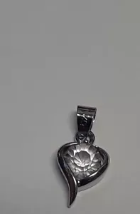 18k White Gold Plated Heart Pendant Clear CZ set in the middle Signed - Picture 1 of 6