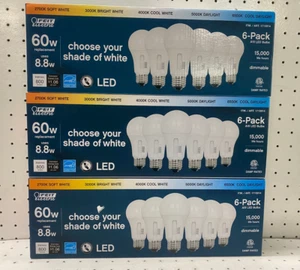 Feit Electric 60W A19 E26 Dimmable LED Bulb 800 Lumens 18 Pack - Picture 1 of 7