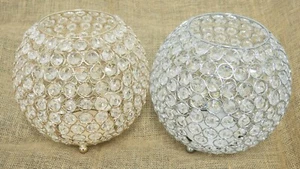 Large Jumbo Fish Bowl Candle Holder Metal Acrylic Crystals Center Gold Silver - Picture 1 of 4