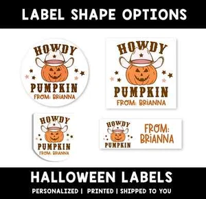 Howdy Pumpkin Personalized Halloween Stickers | Kids Halloween Favor Stickers - Picture 1 of 6