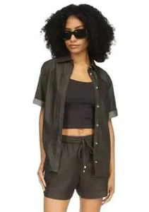 Michael Kors High-Rise Chambray Camp Shorts Womens Size XL Black Rinse Cotton - Picture 1 of 11