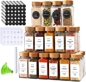 DIMBRAH Spice Jars with Label 24Pcs,Seasoning Containers,Glass Spice Jars with B - Picture 1 of 12