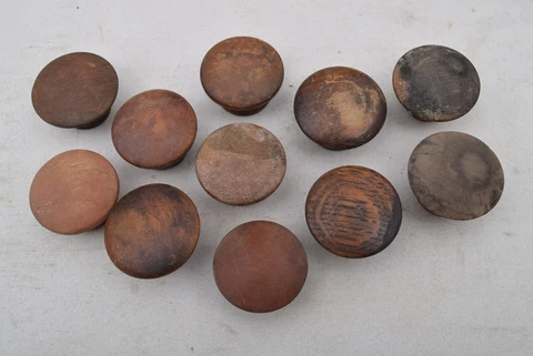 11 Original Turn of the Century Round Wood Cabinet Dresser Drawer Knobs Salvage Cover